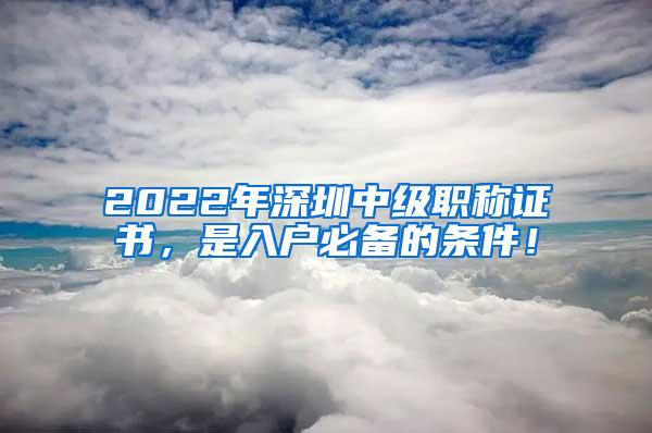 2022年深圳中级职称证书，是入户必备的条件！