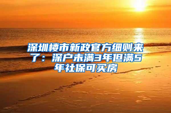 深圳楼市新政官方细则来了：深户未满3年但满5年社保可买房