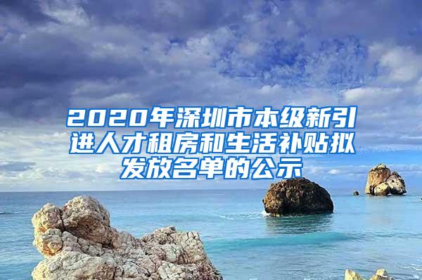 2020年深圳市本级新引进人才租房和生活补贴拟发放名单的公示