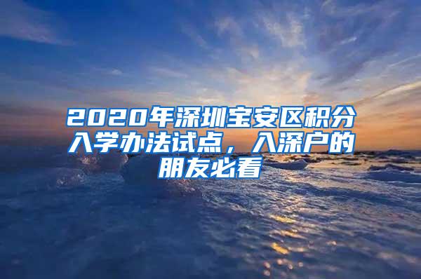 2020年深圳宝安区积分入学办法试点，入深户的朋友必看