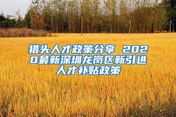 猎头人才政策分享 2020最新深圳龙岗区新引进人才补贴政策